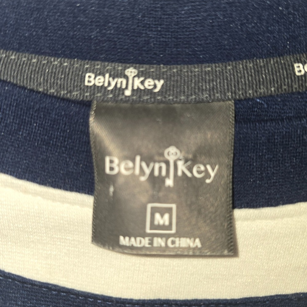 Belyn Key Women's Navy White Stripe Raglan Long Sleeve Top Size M Rayon Golf‎ - Picture 13 of 16
